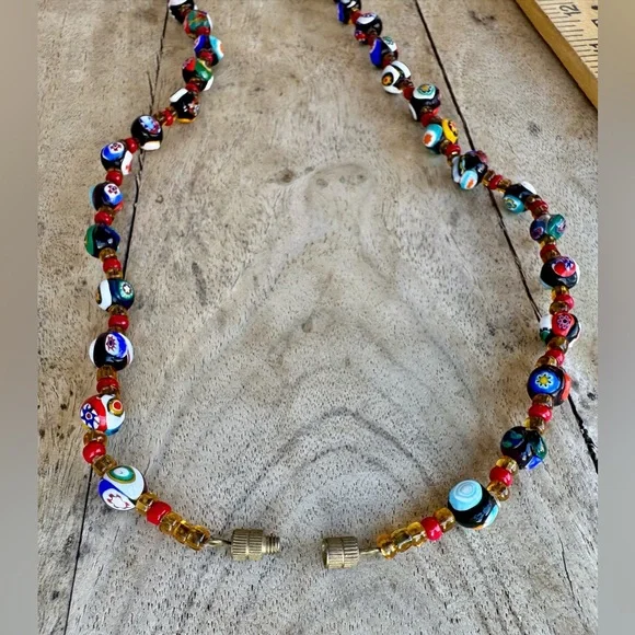 VINTAGE ITALIAN MURANO VENETIAN MILLEFIORI MORETTI GLASS BEAD NECKLACE - Picture 5 of 16